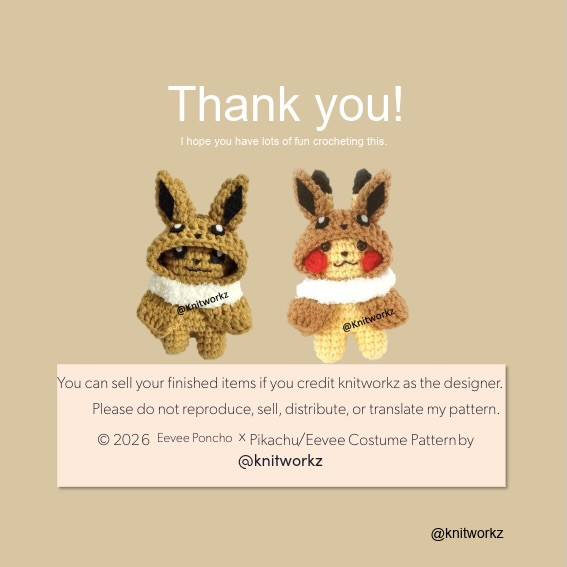Free Crochet Pattern: Eevee Poncho with Pikachu Amigurumi Doll