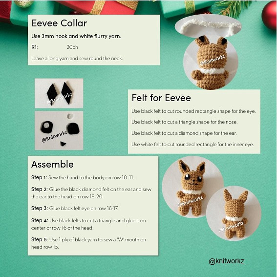 Free Crochet Pattern Eevee x Snowman Amigurumi Doll by Knitworkz