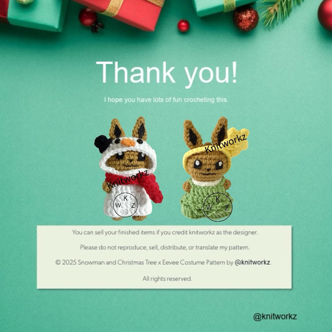 Free Crochet Pattern Eevee x Snowman Amigurumi Doll by Knitworkz