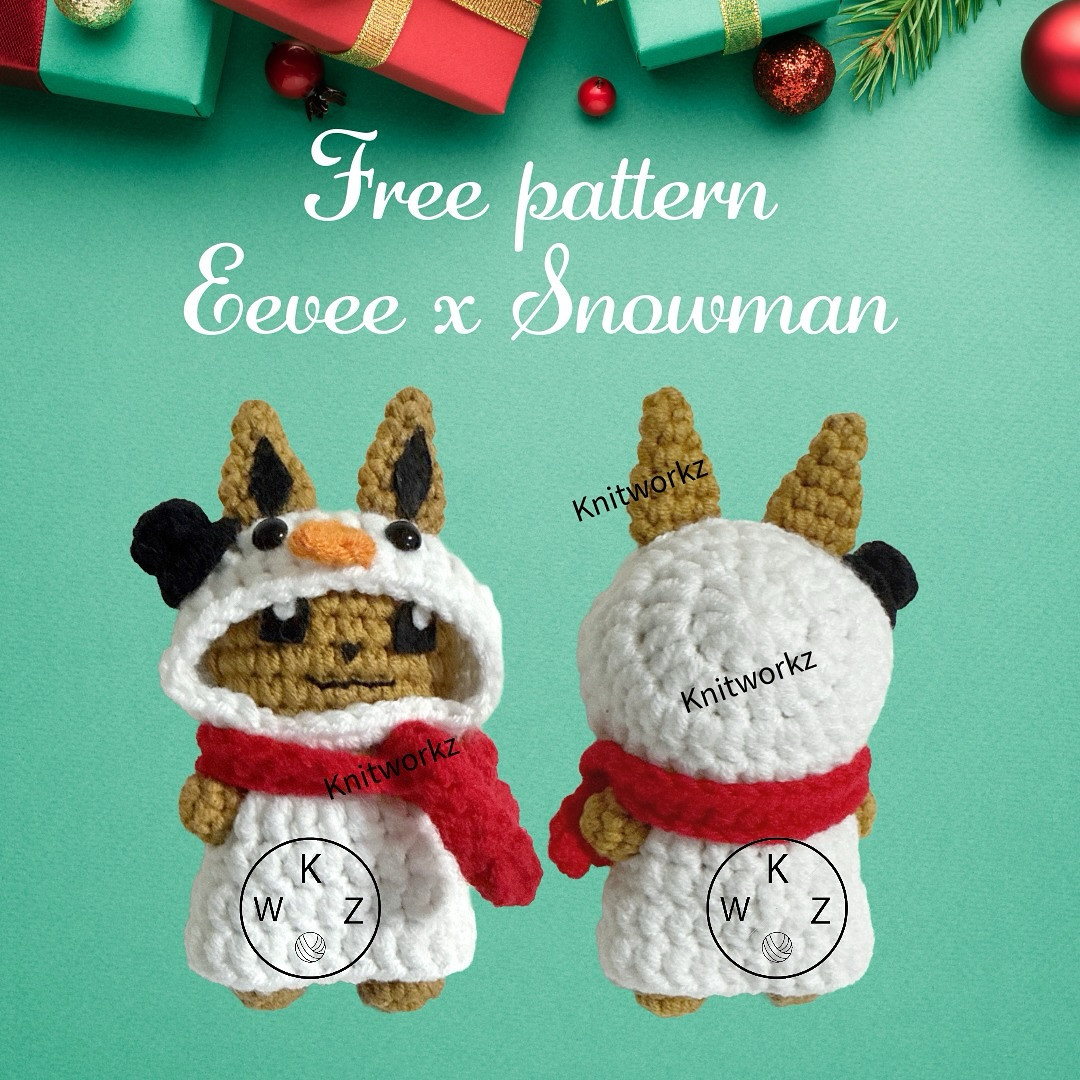 Free Crochet Pattern Eevee x Snowman Amigurumi Doll by Knitworkz