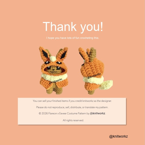 Free Crochet Pattern: Flareon Poncho with Eevee Amigurumi