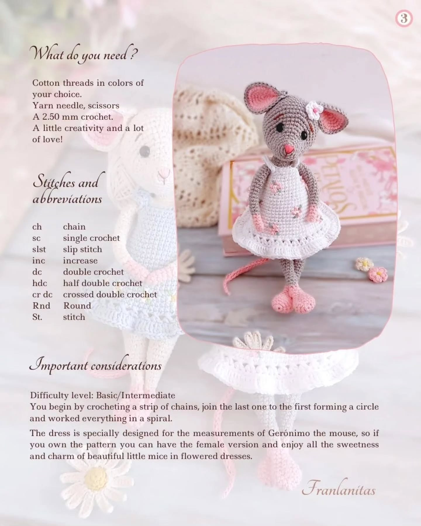 Free Crochet Pattern: Floral Dress for Vintage Mice Amigurumi