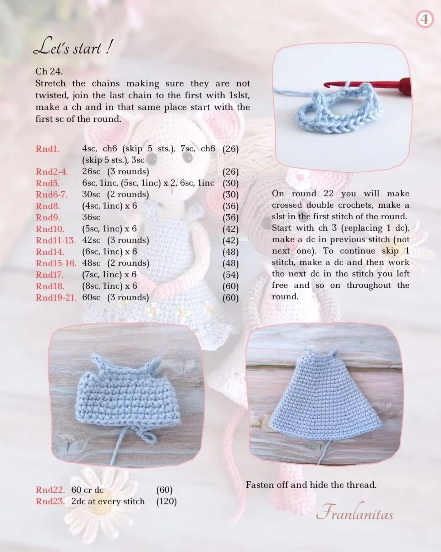 Free Crochet Pattern: Floral Dress for Vintage Mice Amigurumi