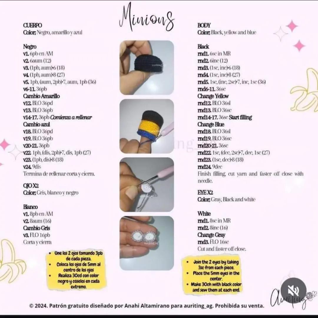 Free Crochet Pattern for Amigurumi Minions Dolls - Step-by-Step Guide with Materials and Abbreviations