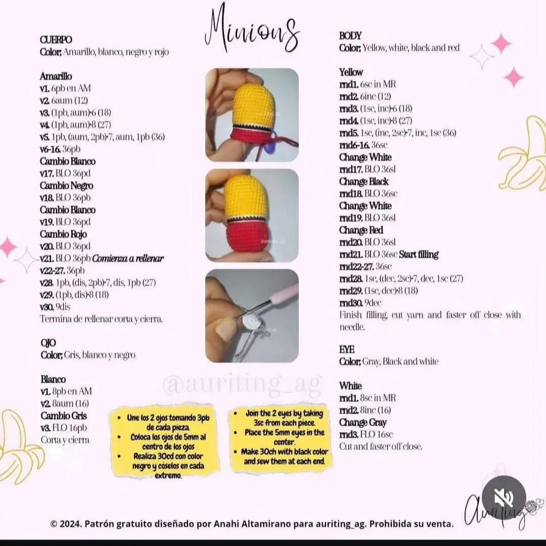 Free Crochet Pattern for Amigurumi Minions Dolls - Step-by-Step Guide with Materials and Abbreviations