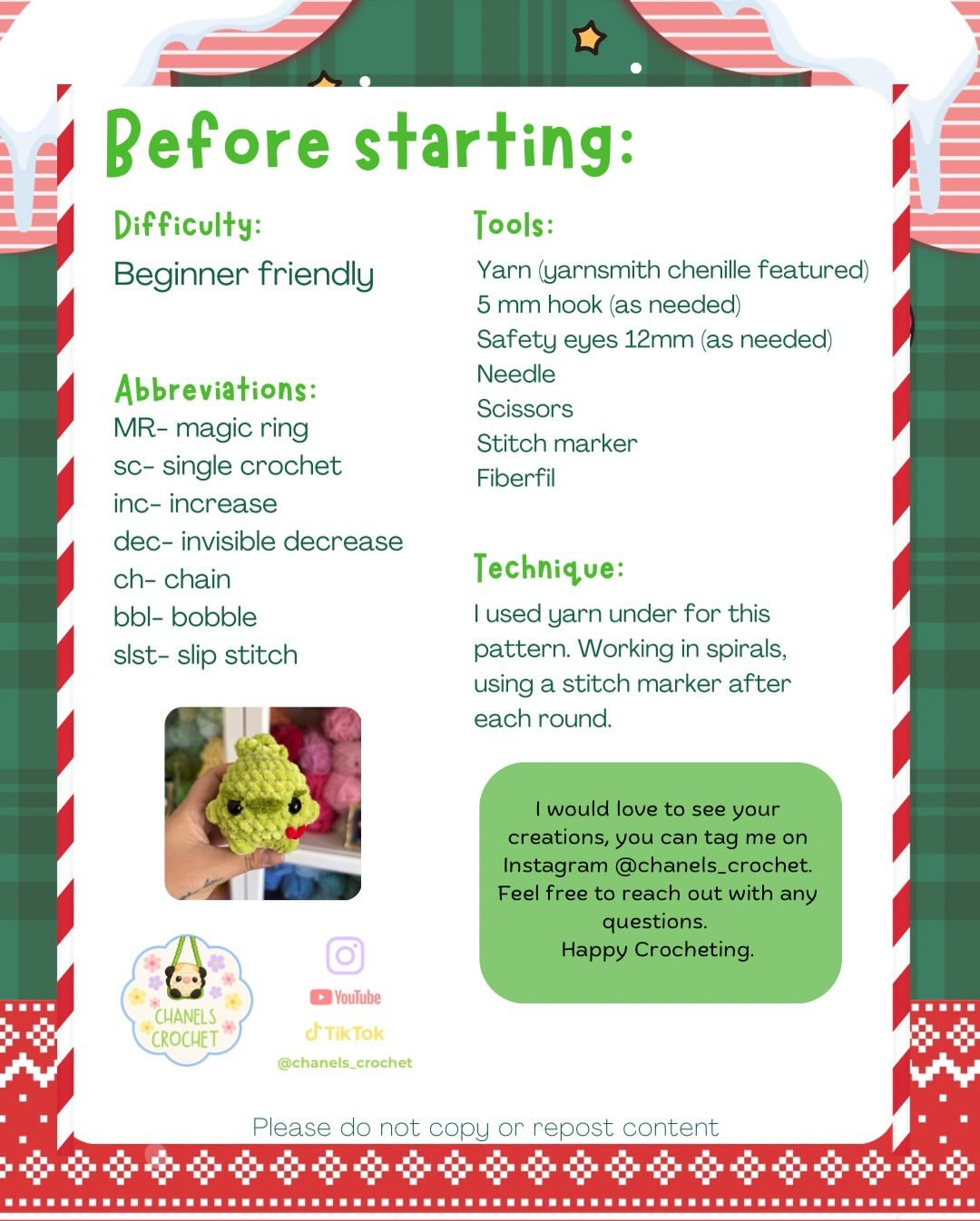 Free Crochet Pattern for Chonky Grinch Amigurumi Doll by Chanels Crochet