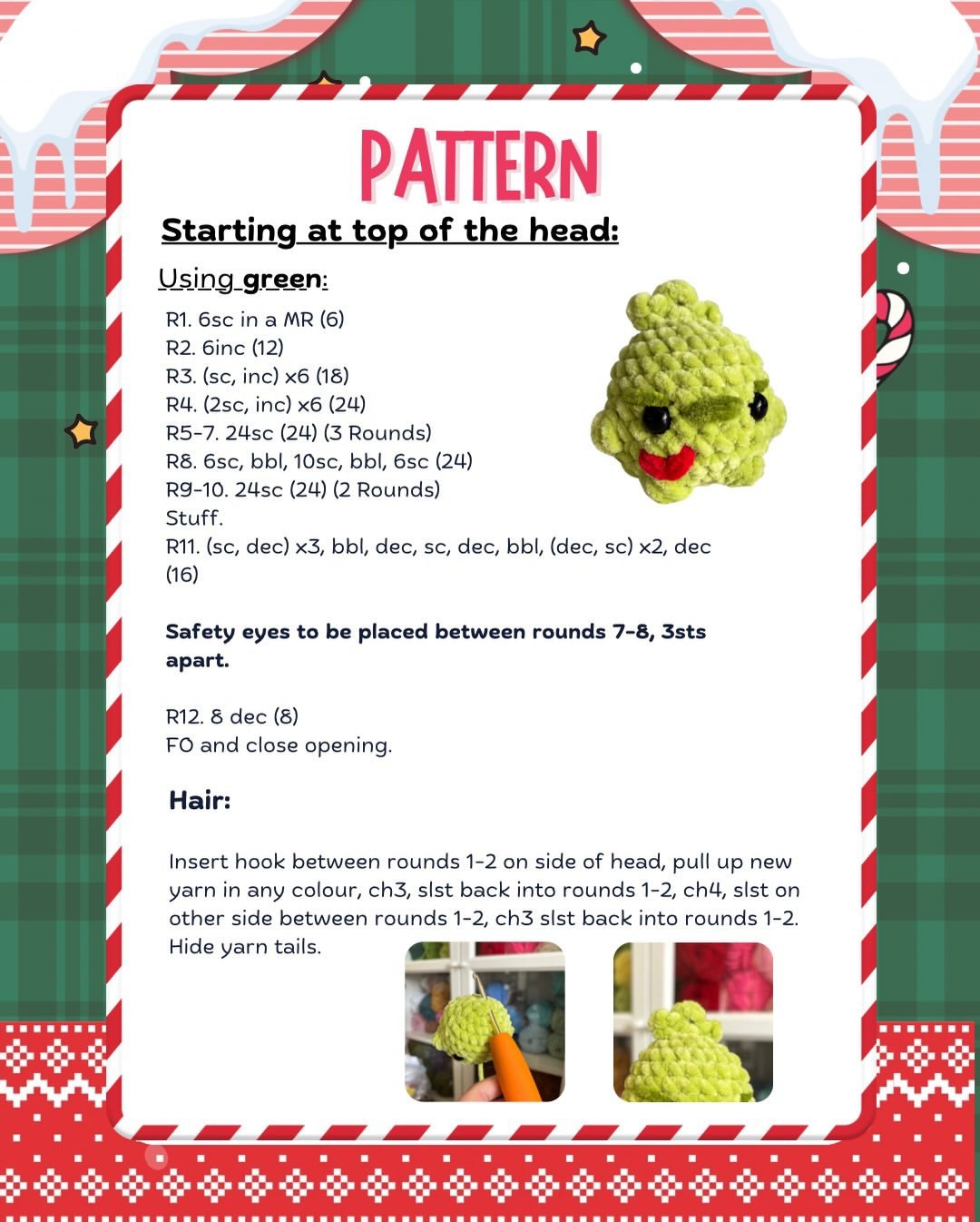 Free Crochet Pattern for Chonky Grinch Amigurumi Doll by Chanels Crochet