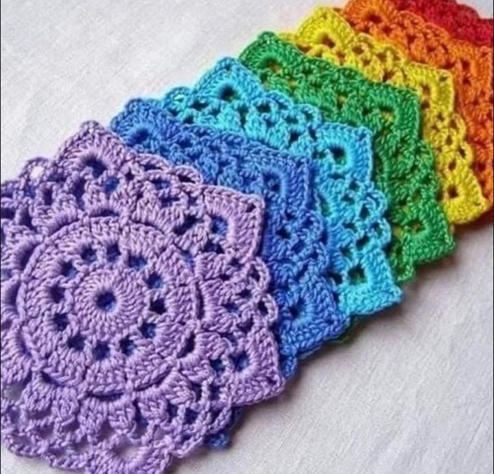 Free Crochet Pattern for Colorful Rainbow Granny Square Motif with Detailed Diagram
