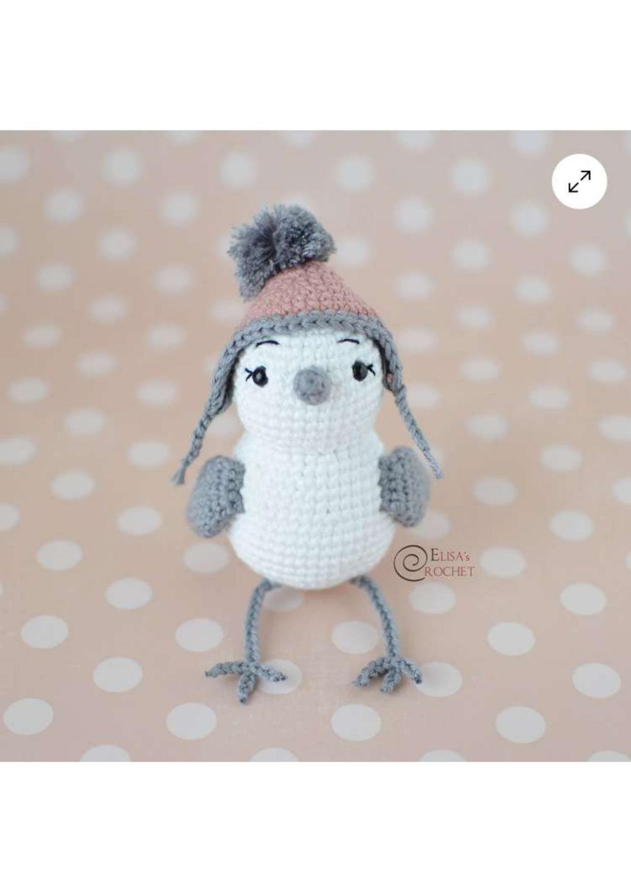 Free Crochet Pattern for Cute Amigurumi Bird with Pink Hat and Gray Wings