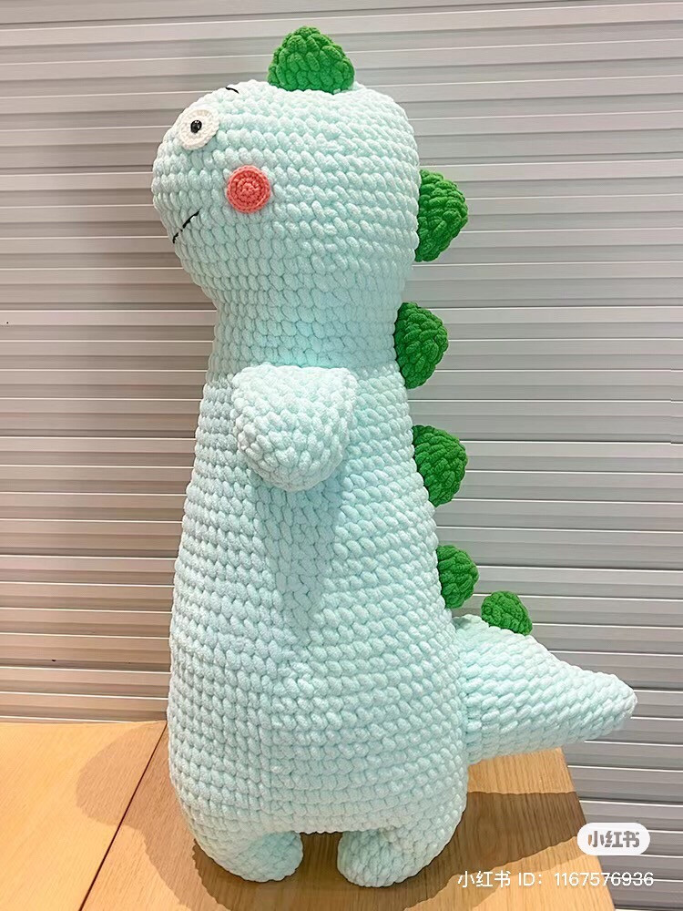 Free Crochet Pattern for Cute Amigurumi Dinosaur Doll - Green and Red Plushie Chart