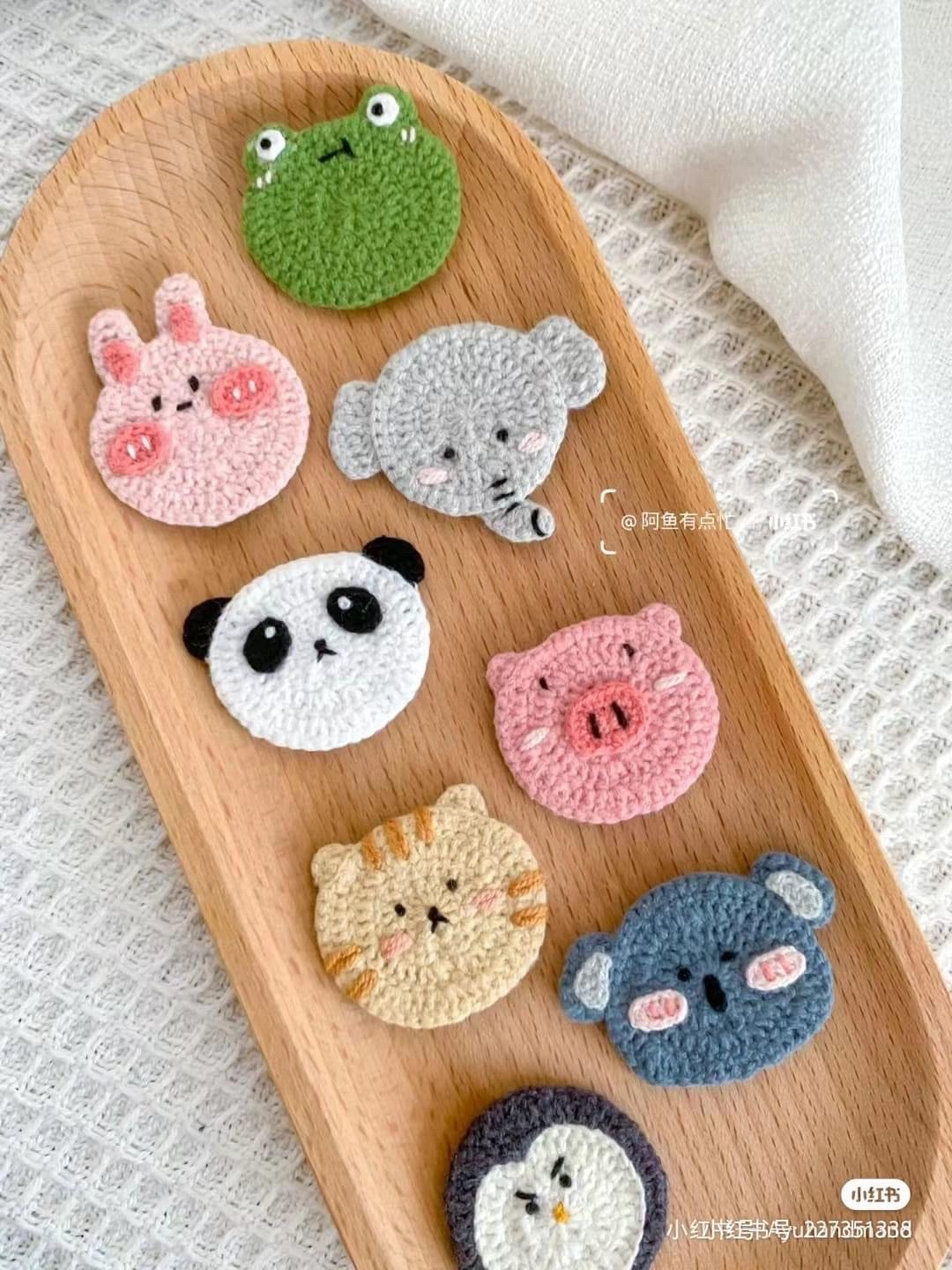 Free Crochet Pattern for Cute Animal Hair Clips and Christmas Tree Coasters