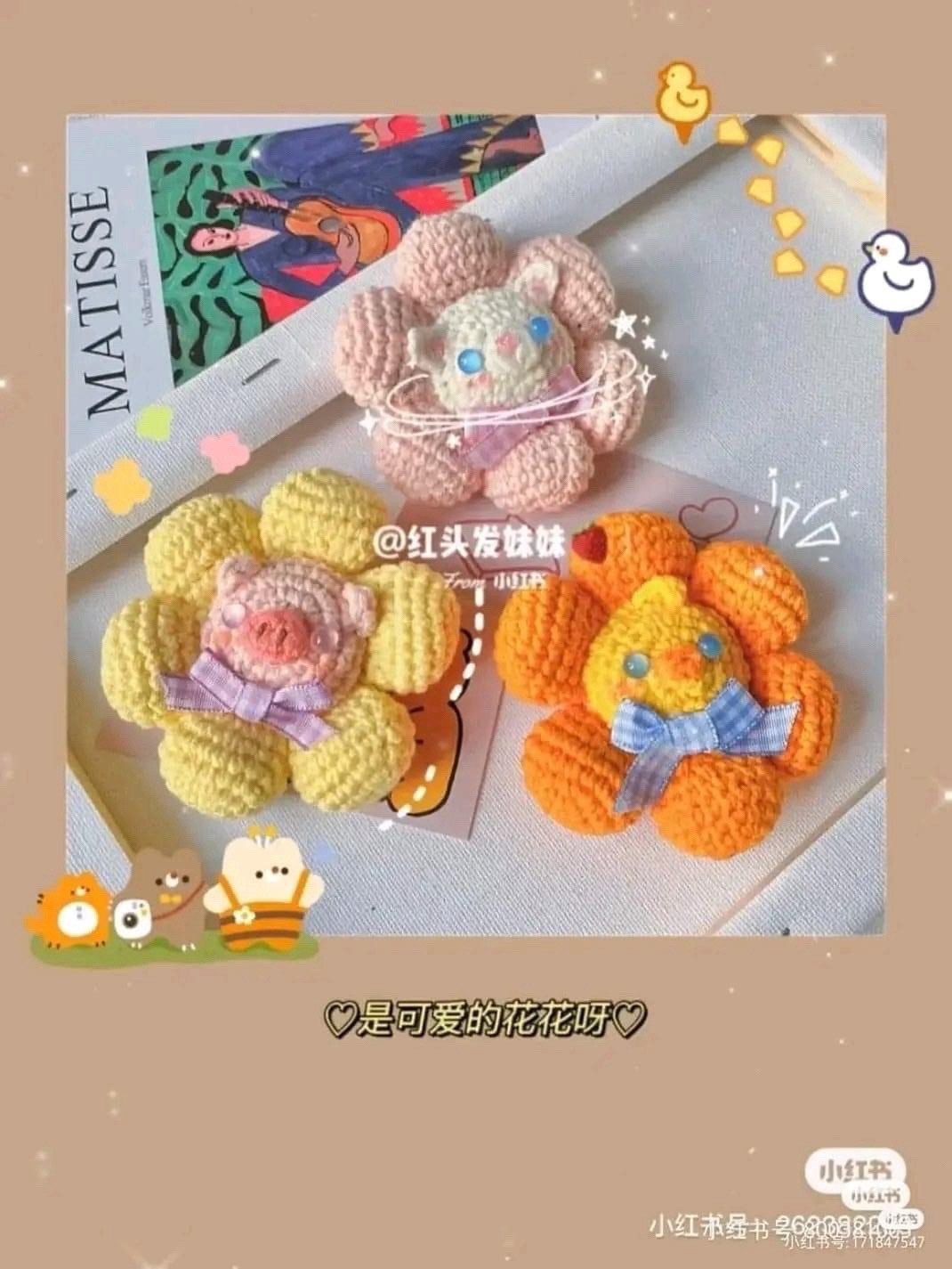 Free Crochet Pattern for Cute Animal Hair Clips and Christmas Tree Coasters