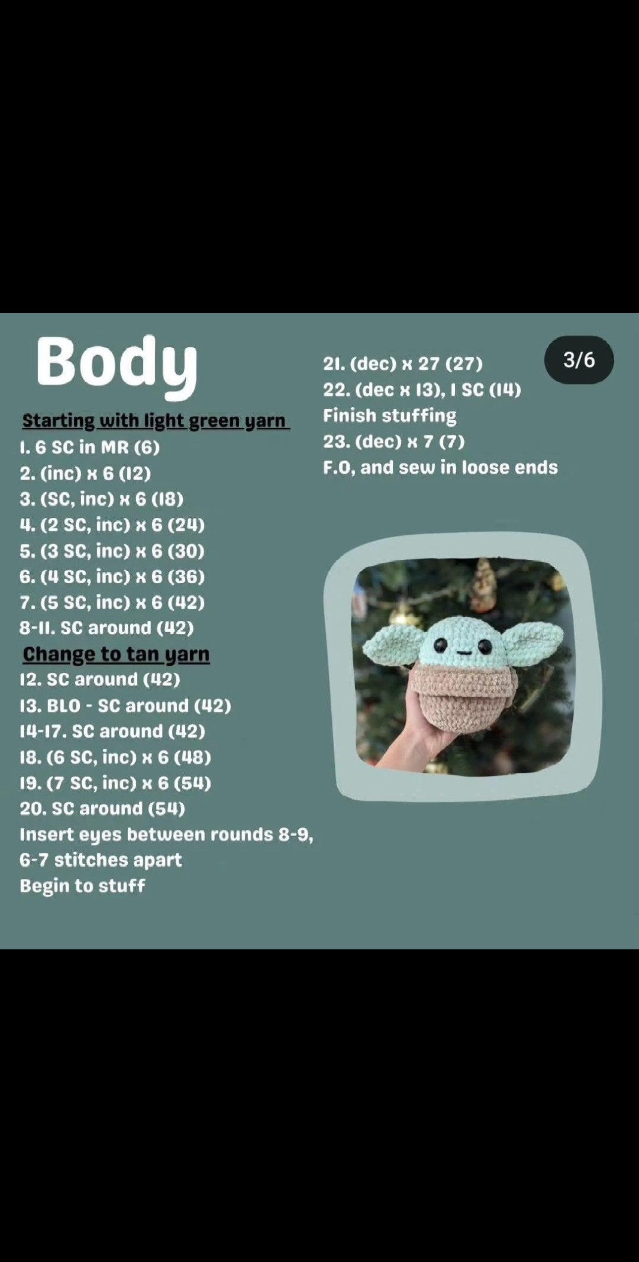 Free Crochet Pattern for Cute Baby Yoda Amigurumi Doll with Tan Cloak and Big Ears