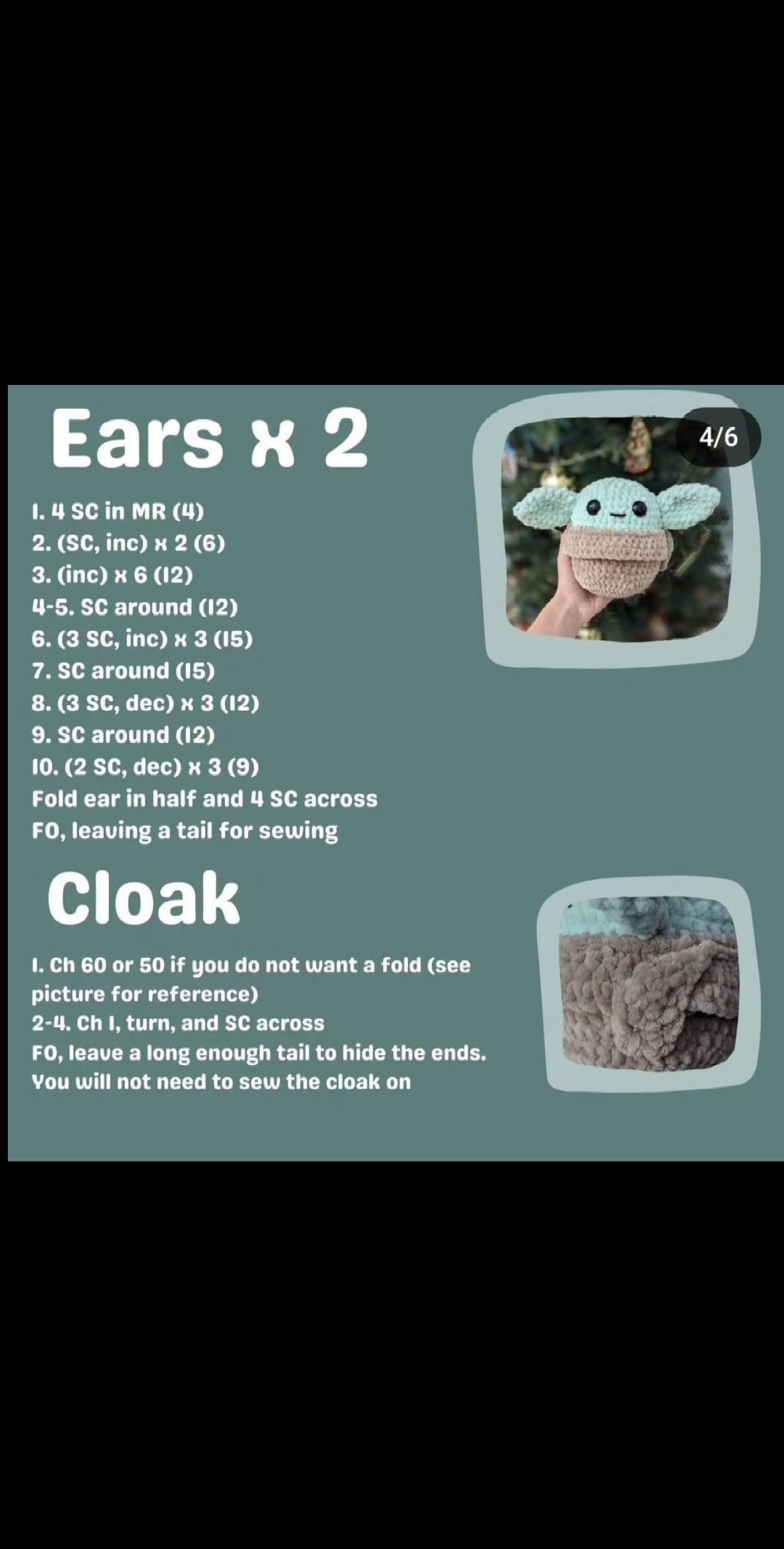 Free Crochet Pattern for Cute Baby Yoda Amigurumi Doll with Tan Cloak and Big Ears