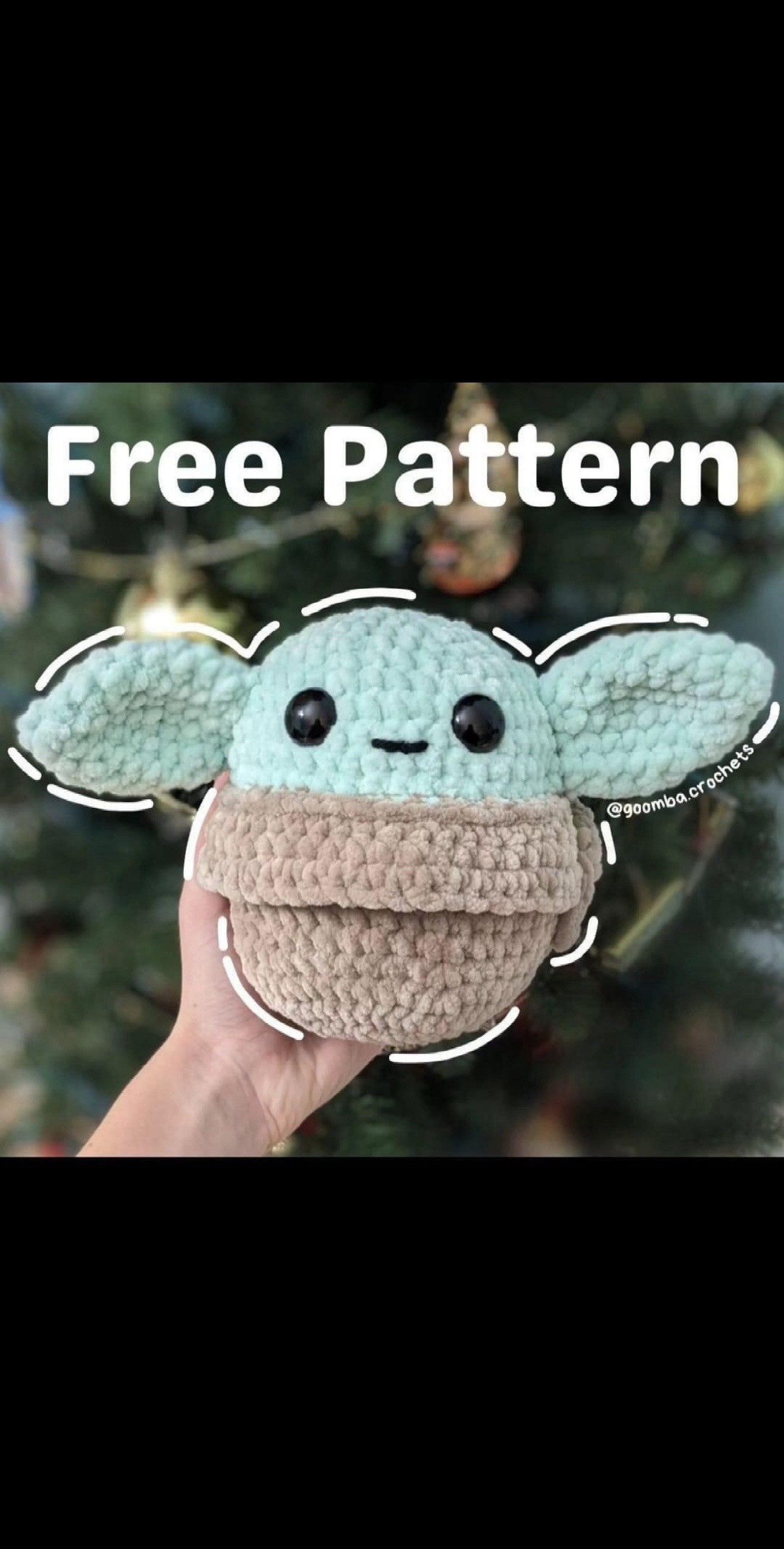Free Crochet Pattern for Cute Baby Yoda Amigurumi Doll with Tan Cloak and Big Ears