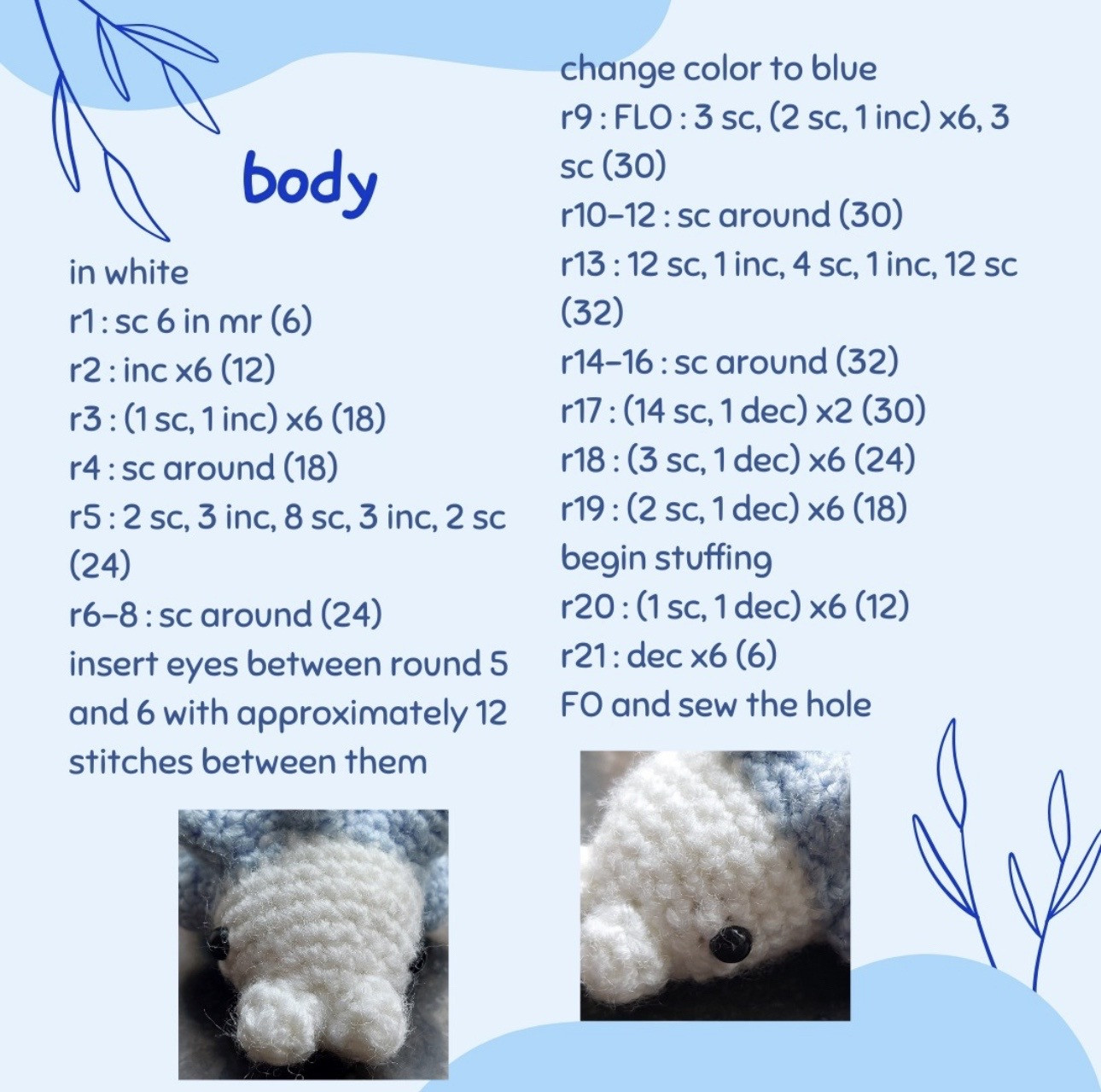 Free Crochet Pattern for Cute Blue and White Hedgehog Amigurumi