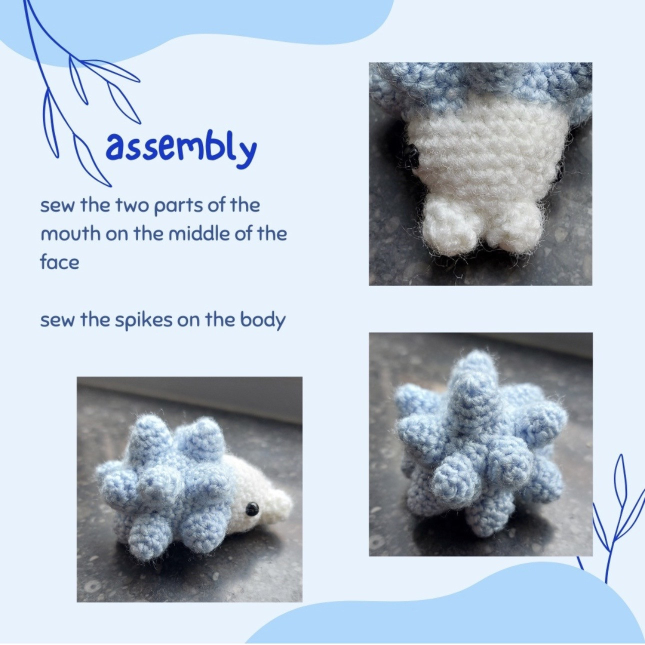 Free Crochet Pattern for Cute Blue and White Hedgehog Amigurumi