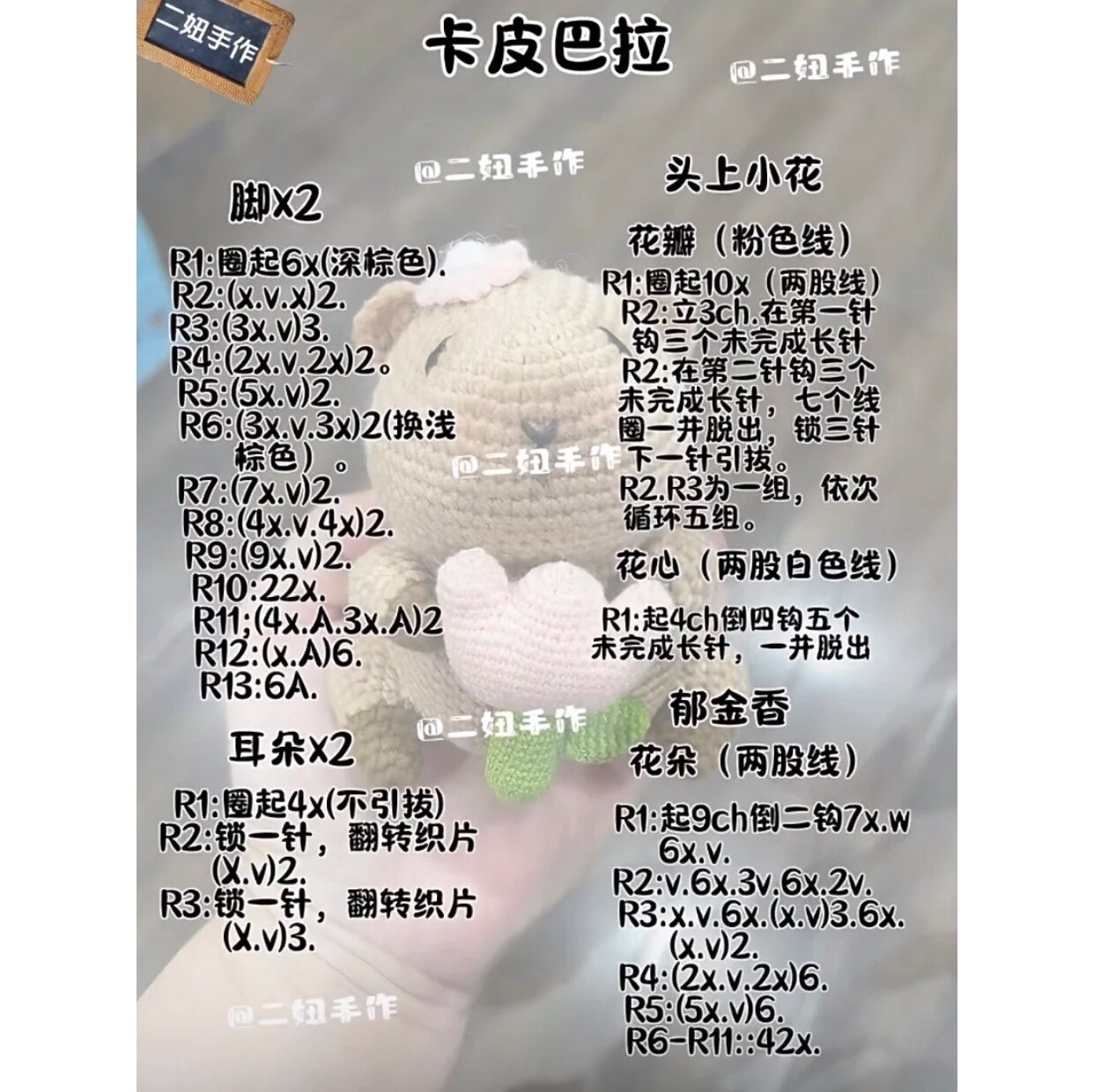 Free Crochet Pattern for Cute Capybara Amigurumi Holding Tulip Flower with Step-by-Step Instructions