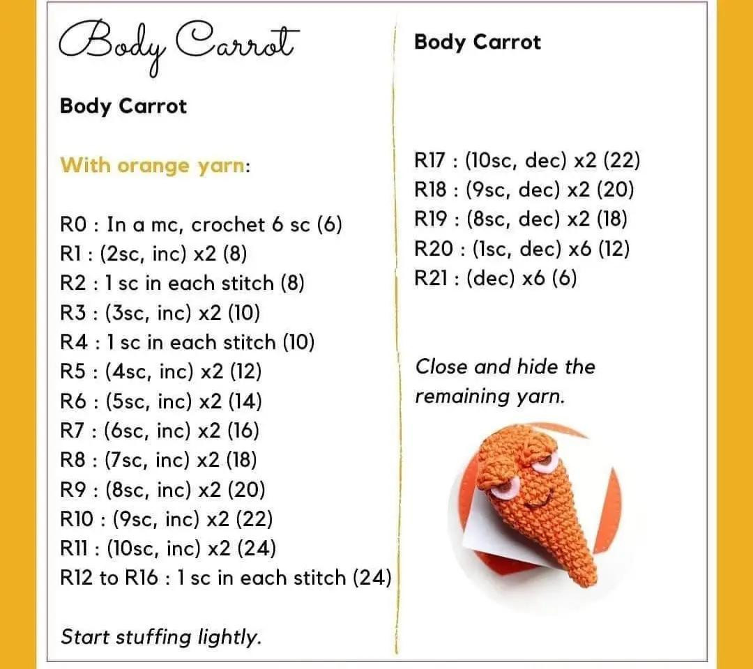 Free Crochet Pattern for Cute Carrot Amigurumi with Detailed Instructions and Materials List