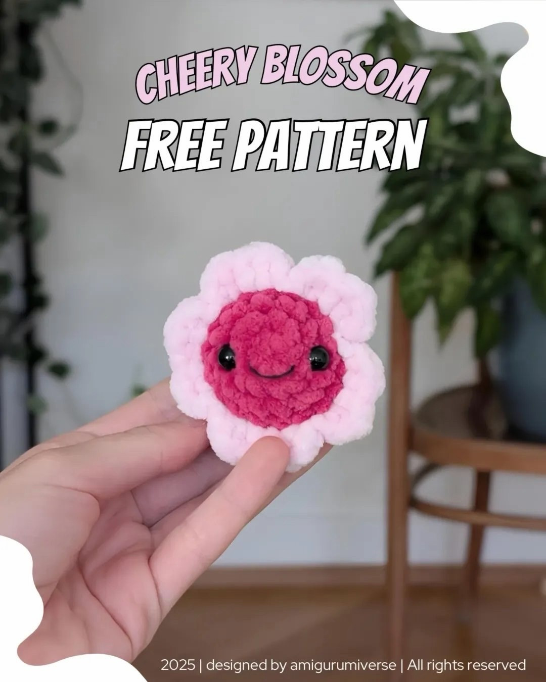 Free Crochet Pattern for Cute Cherry Blossom Amigurumi with Chenille Yarn