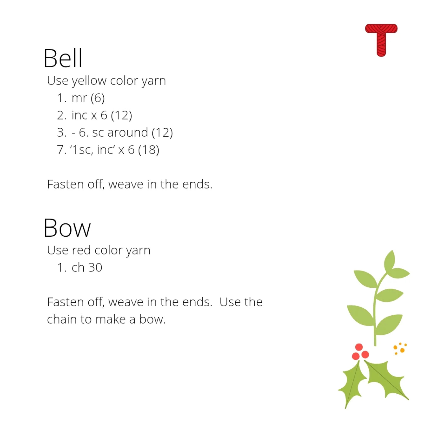 Free Crochet Pattern for Cute Christmas Bell Earrings with Red Bow