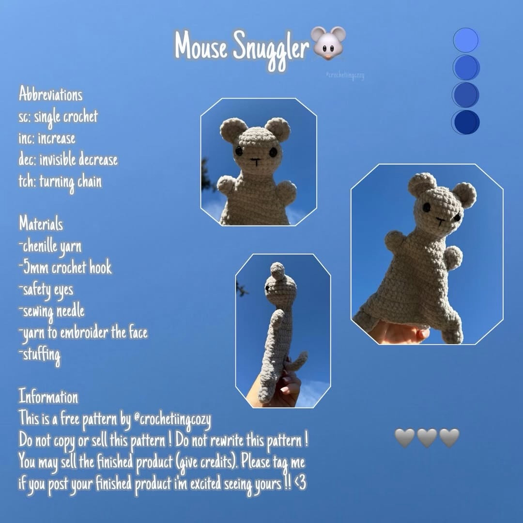 Free Crochet Pattern for Cute Gray Mouse Snuggler Doll with Chenille Yarn