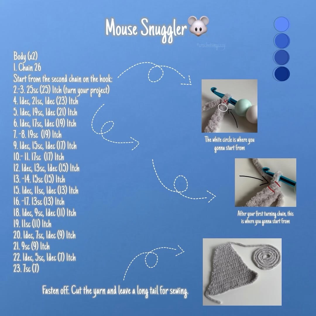 Free Crochet Pattern for Cute Gray Mouse Snuggler Doll with Chenille Yarn