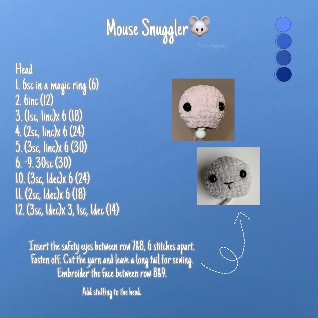 Free Crochet Pattern for Cute Gray Mouse Snuggler Doll with Chenille Yarn