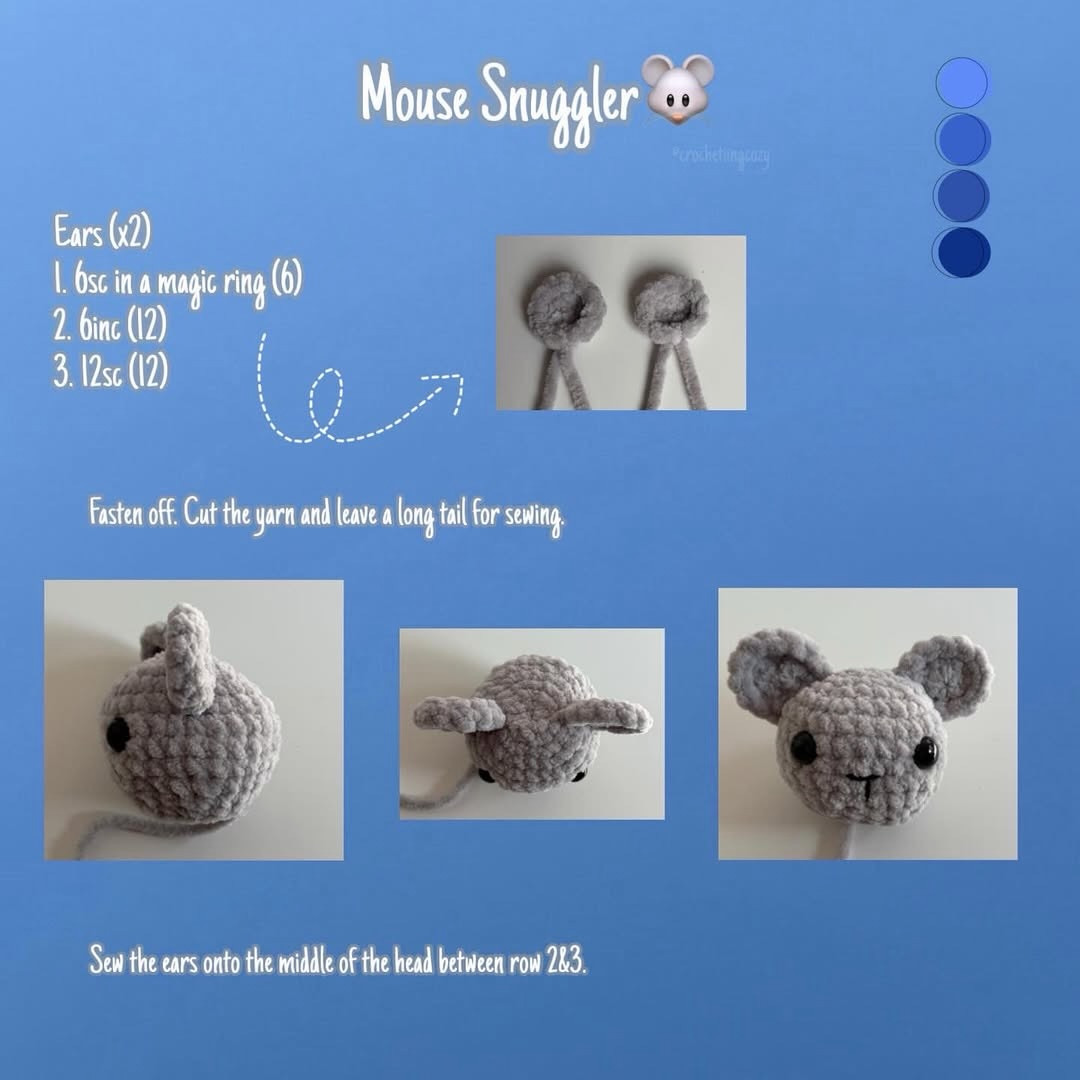 Free Crochet Pattern for Cute Gray Mouse Snuggler Doll with Chenille Yarn