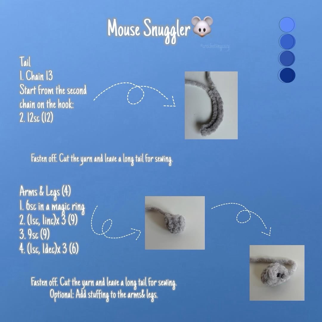 Free Crochet Pattern for Cute Gray Mouse Snuggler Doll with Chenille Yarn