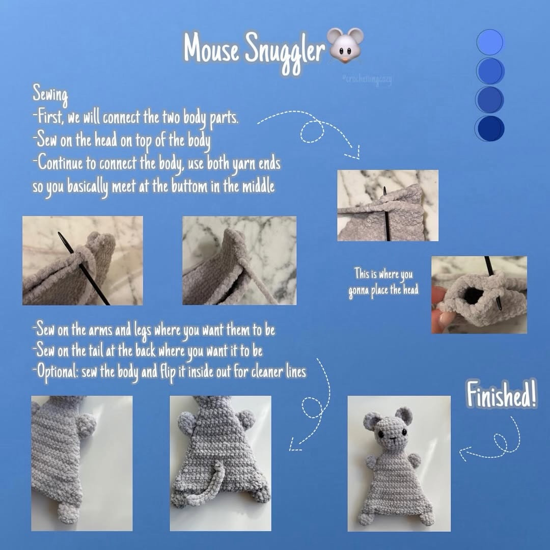 Free Crochet Pattern for Cute Gray Mouse Snuggler Doll with Chenille Yarn