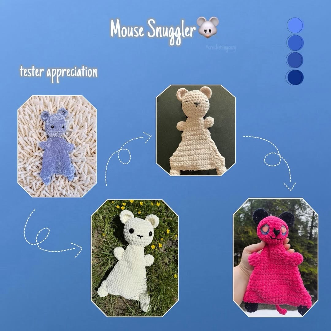 Free Crochet Pattern for Cute Gray Mouse Snuggler Doll with Chenille Yarn