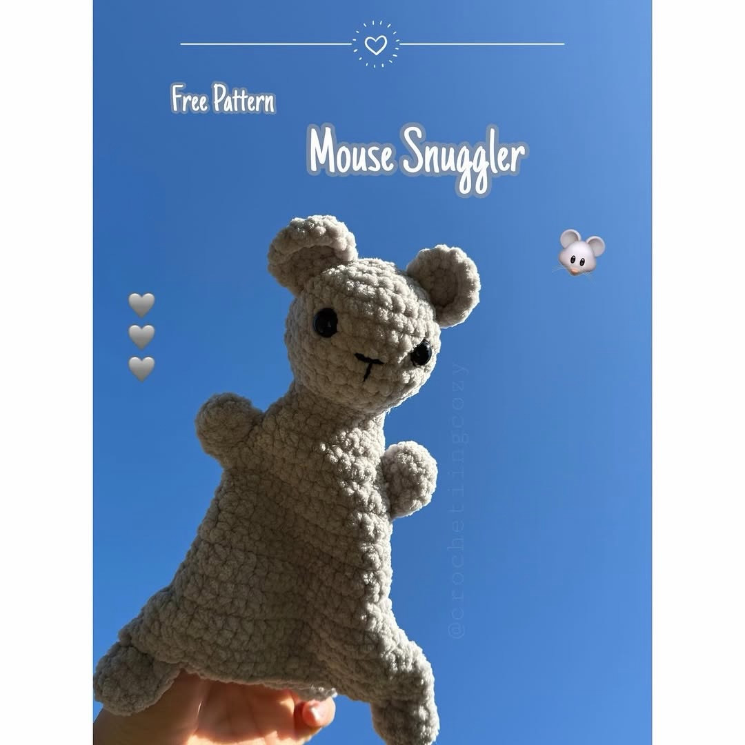 Free Crochet Pattern for Cute Gray Mouse Snuggler Doll with Chenille Yarn