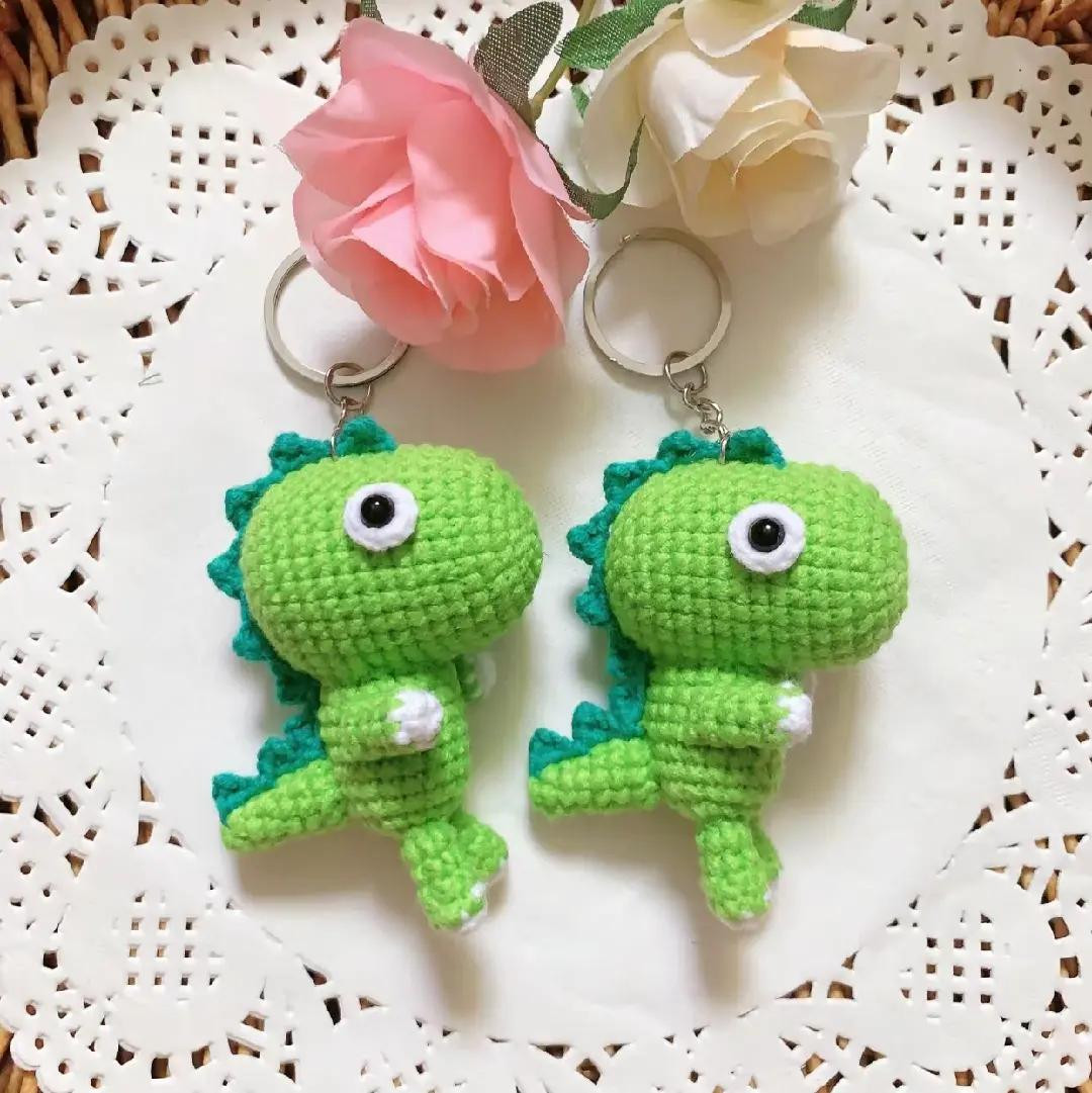 Free Crochet Pattern for Cute Green Baby Dinosaur Keychain Amigurumi Tutorial