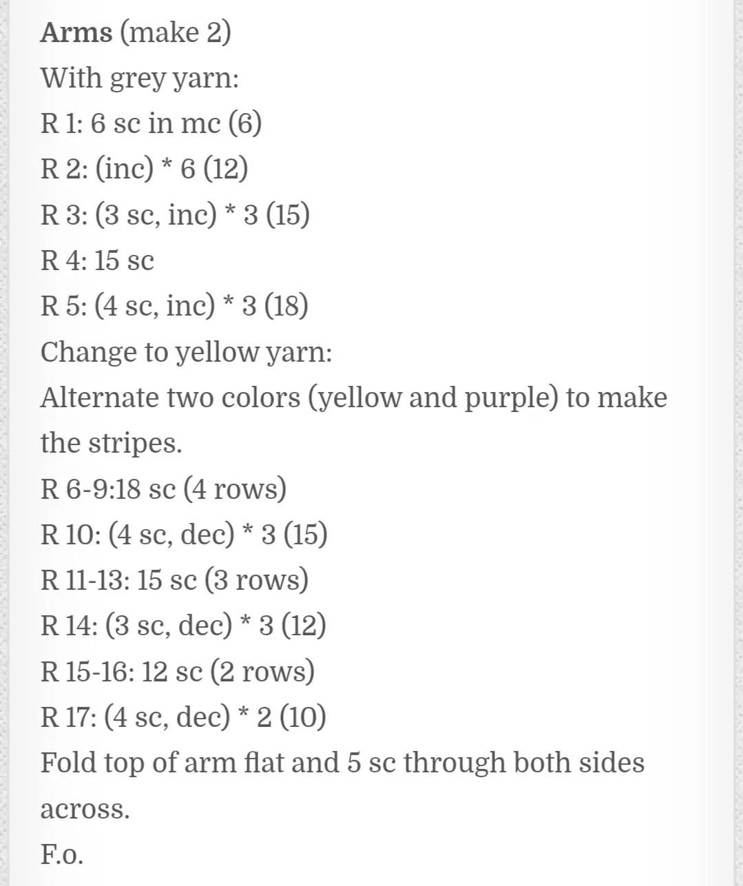 Free Crochet Pattern for Cute Grey Rabbit Amigurumi with Yellow and Purple Striped Sweater