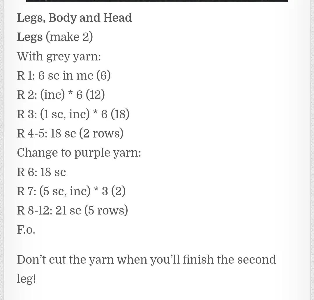 Free Crochet Pattern for Cute Grey Rabbit Amigurumi with Yellow and Purple Striped Sweater