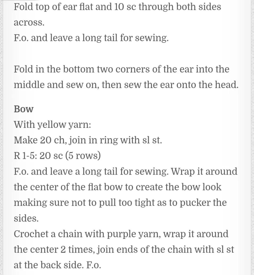 Free Crochet Pattern for Cute Grey Rabbit Amigurumi with Yellow and Purple Striped Sweater