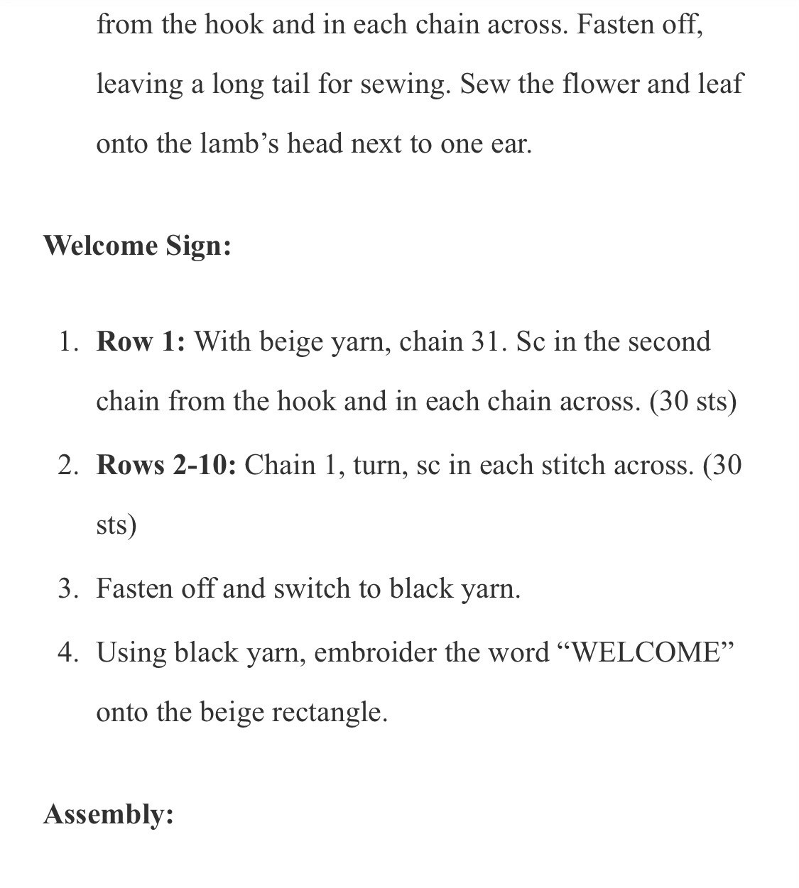 Free Crochet Pattern for Cute Lamb Welcome Sign with Floral Accent