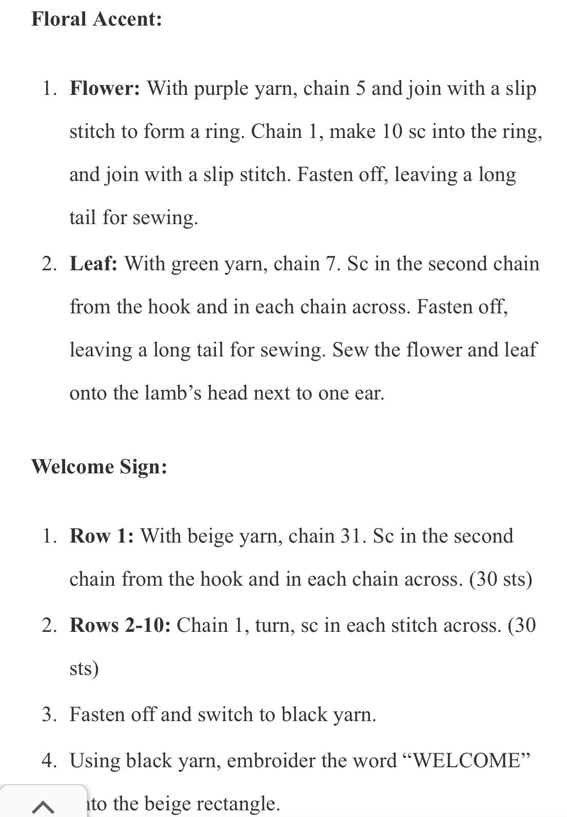 Free Crochet Pattern for Cute Lamb Welcome Sign with Floral Accent