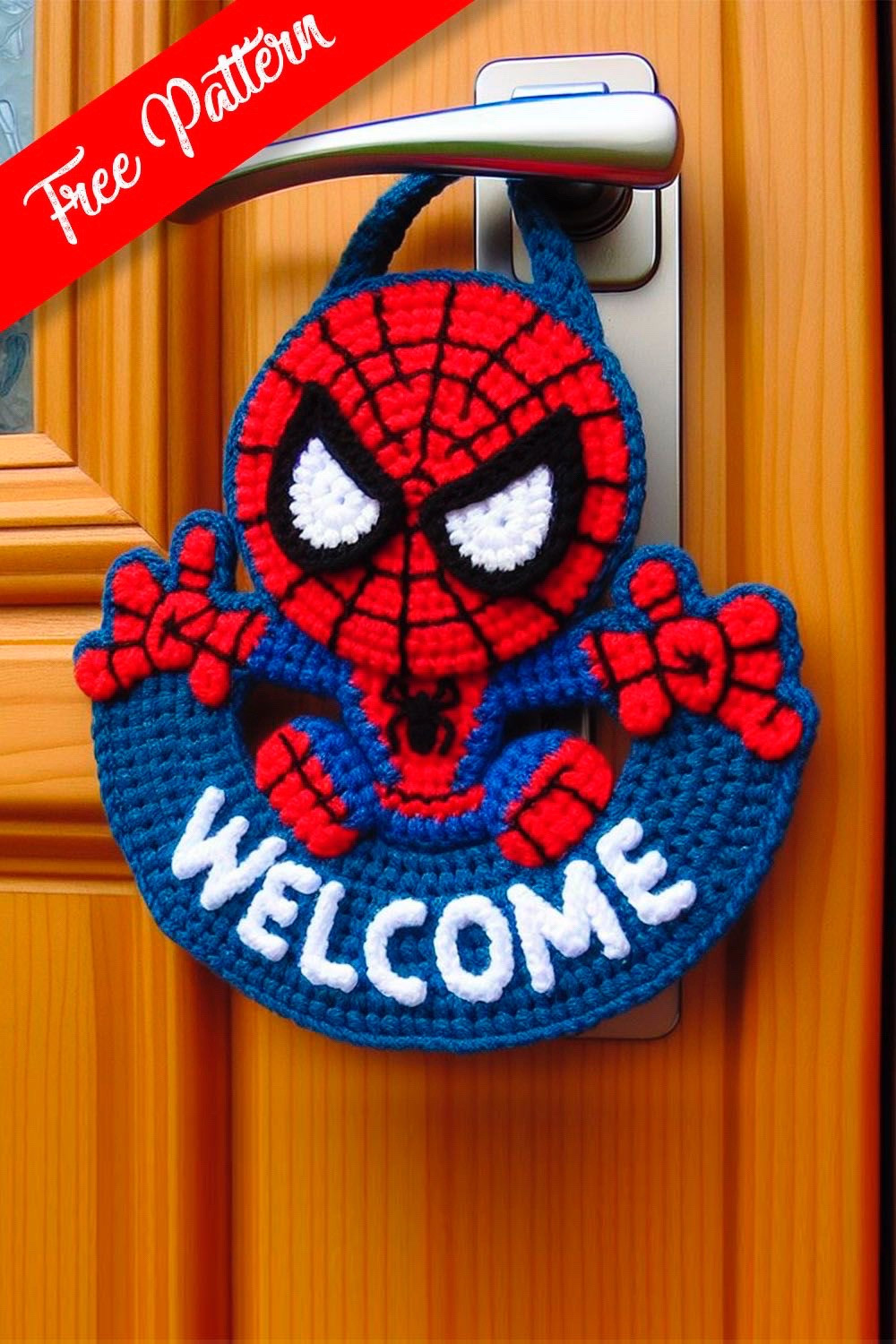 Free Crochet Pattern for Cute Lamb Welcome Sign with Floral Accent