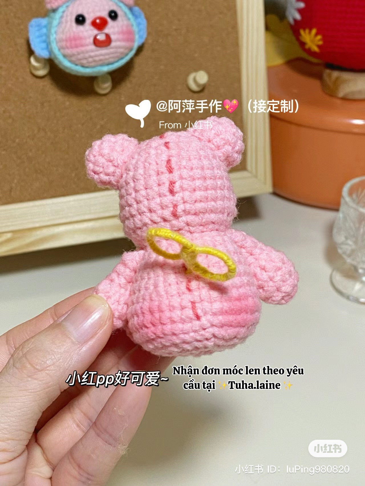 Free Crochet Pattern for Cute Pink Bear Amigurumi Keychain