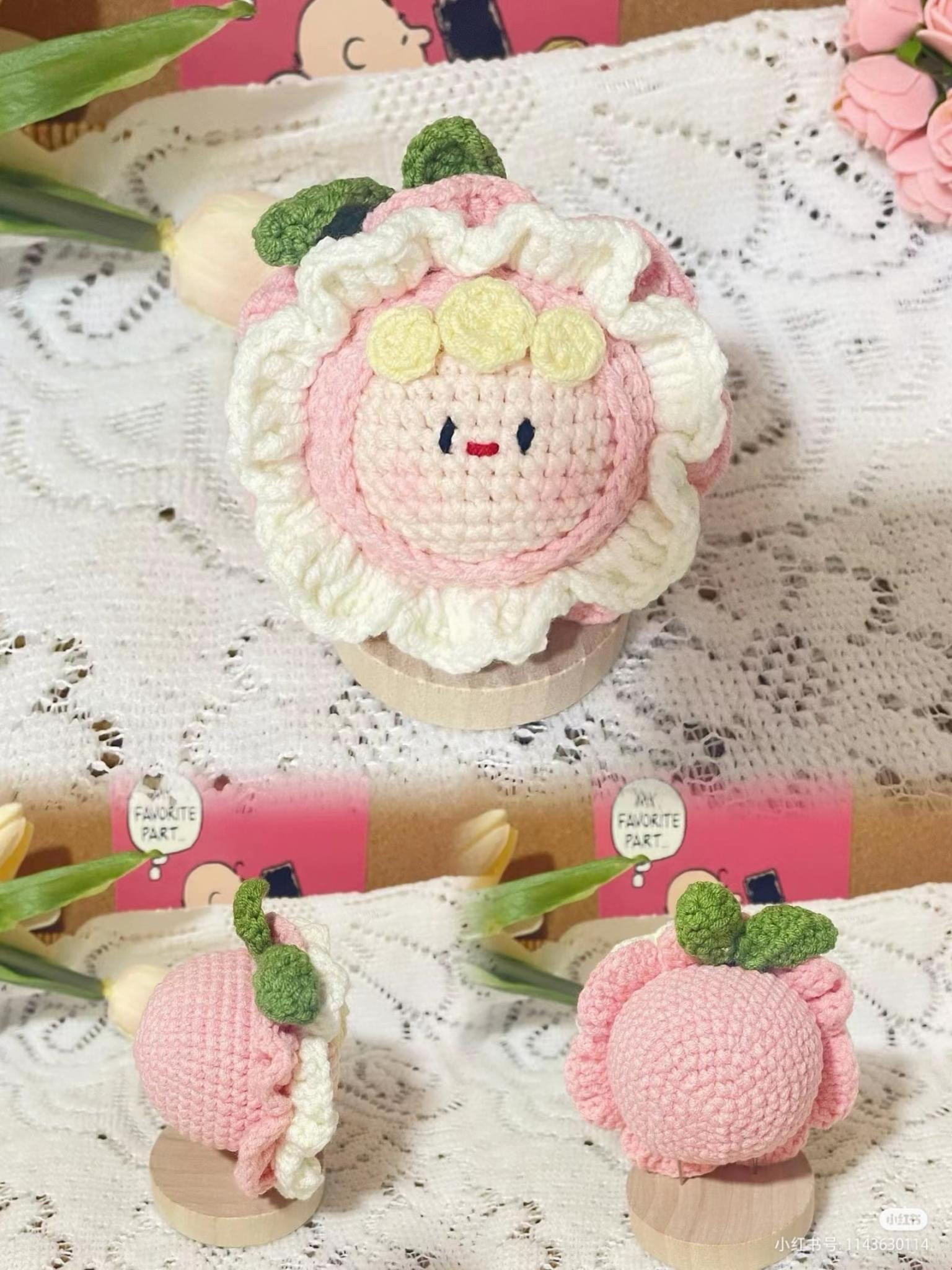 Free Crochet Pattern for Cute Pink Mochi Doll with Flower Headband