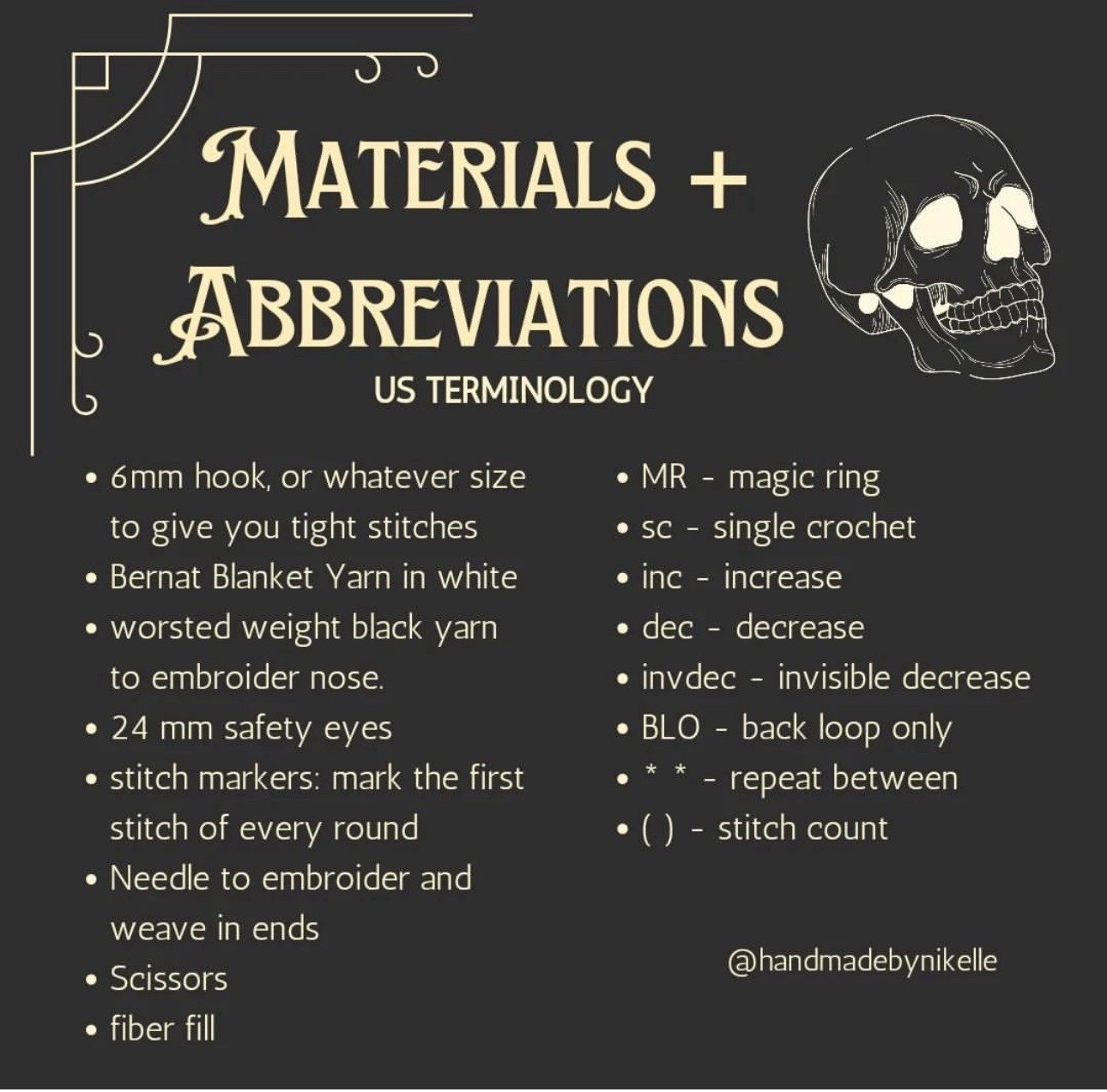 Free Crochet Pattern for Cute White Skull Amigurumi with Bobble Stitch