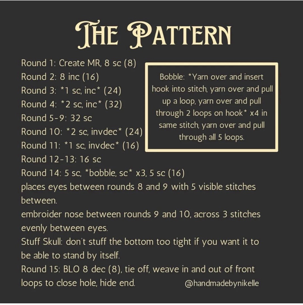 Free Crochet Pattern for Cute White Skull Amigurumi with Bobble Stitch