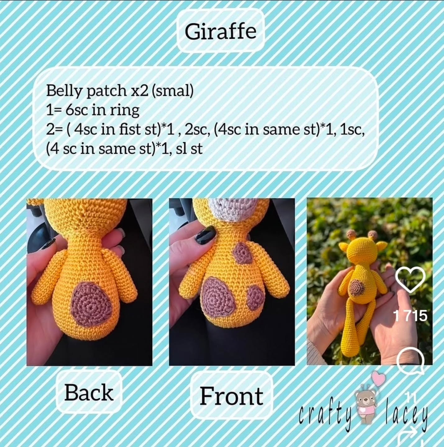 Free Crochet Pattern for Cute Yellow Giraffe Amigurumi Doll with Brown Spots