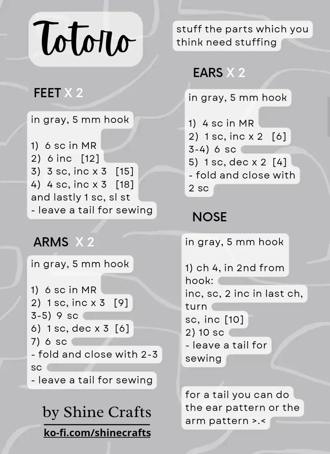 Free Crochet Pattern for Gray and White Totoro Amigurumi Doll