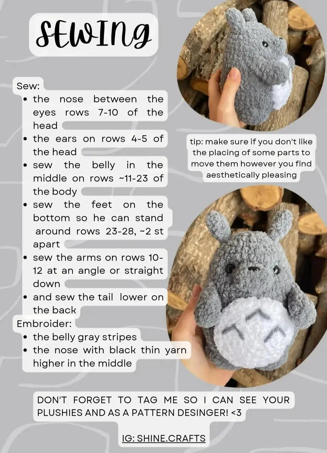 Free Crochet Pattern for Gray and White Totoro Amigurumi Doll