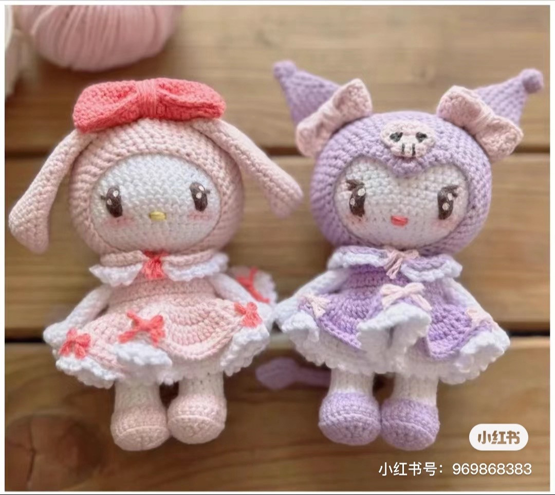 Free Crochet Pattern for My Melody and Kuromi Amigurumi Dolls