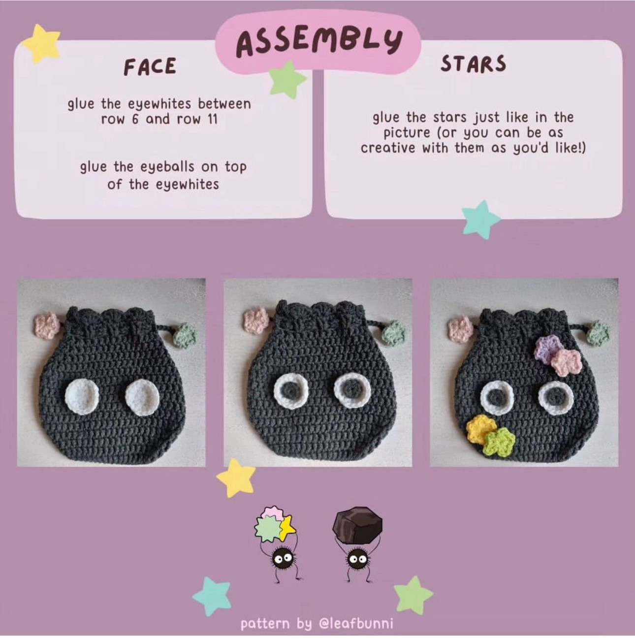 Free Crochet Pattern for Soot Sprite Pouch with Colorful Flower Details