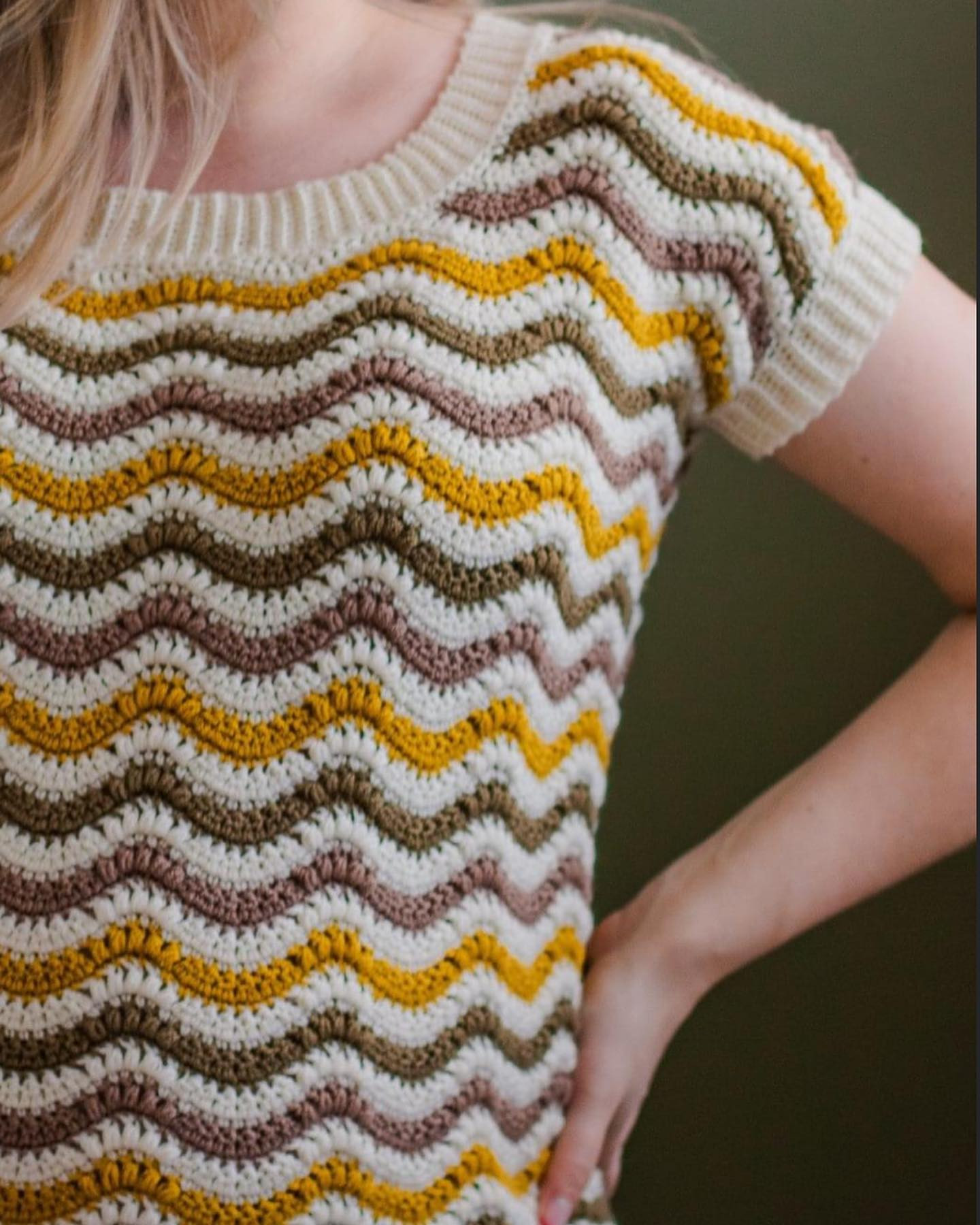Free Crochet Pattern for Wavy Striped Tee with Sizing Chart and Stitch Guide